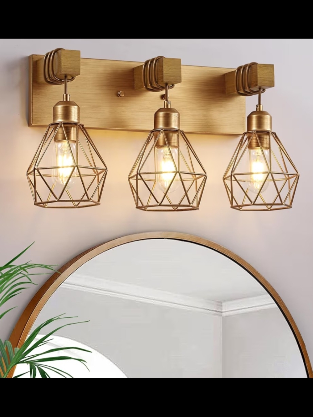 Three-Light Geometric Wall Sconce - Brushed Gold